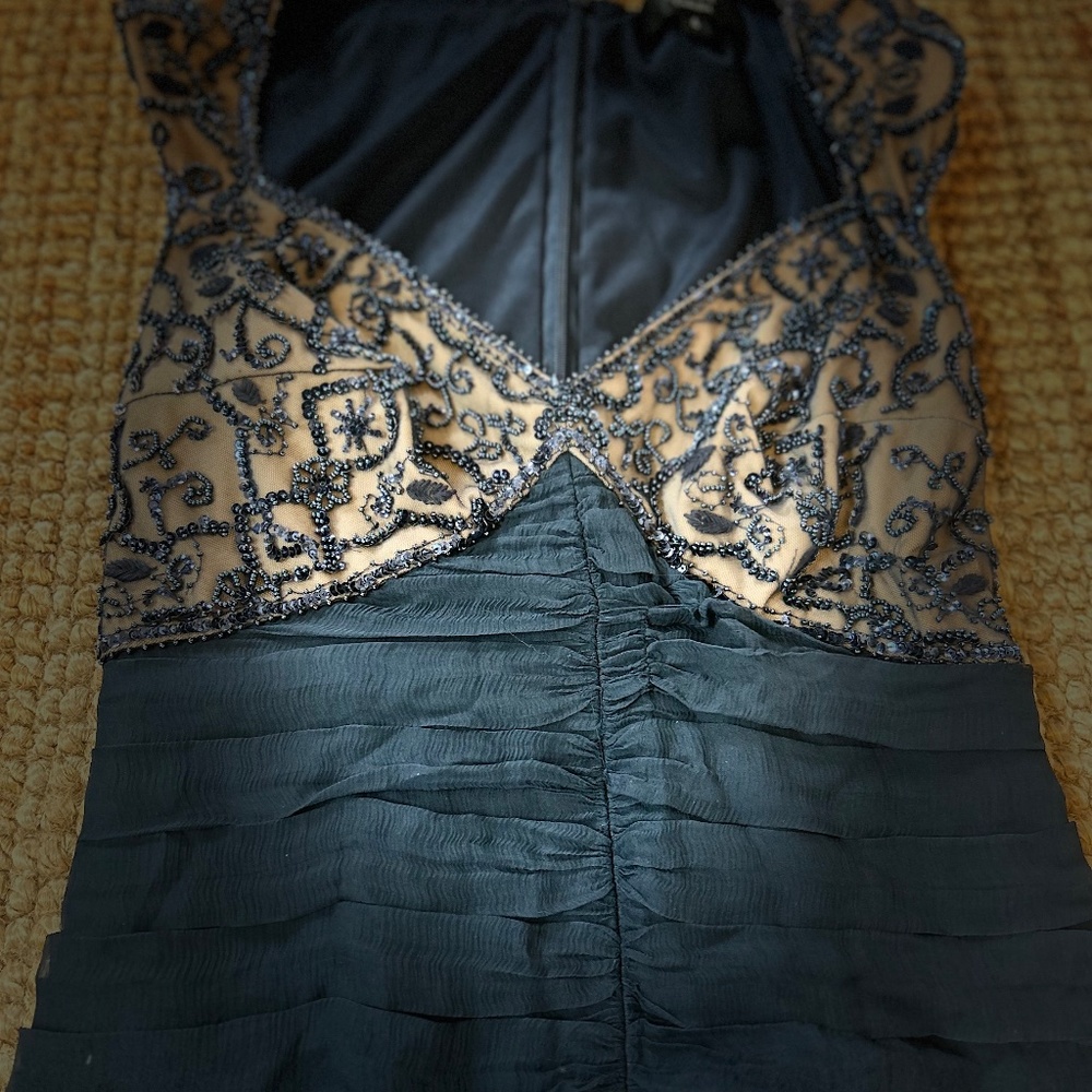 Tadashi Collection Navy Ruched Sequins Cocktail Dress